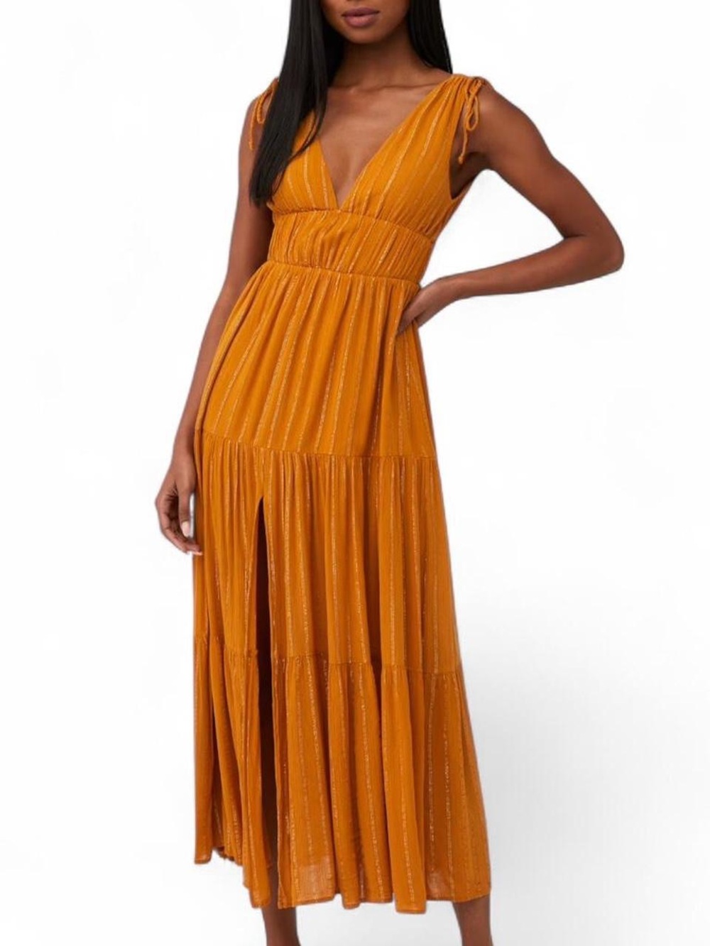 Mink Pink Wayward Tiered V-Neck Maxi Dress